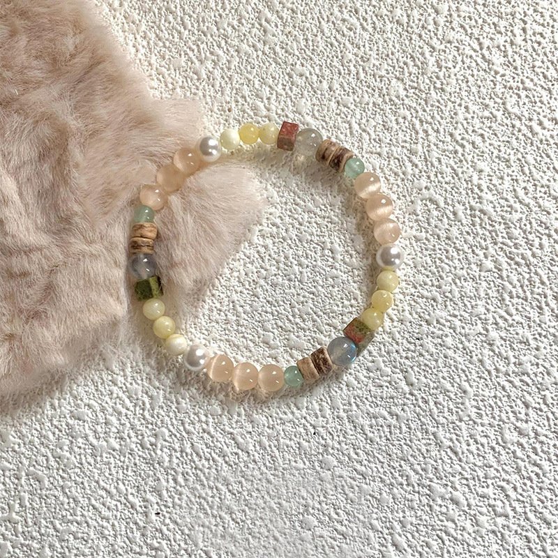 "The Visionary’s Path" – Natural Cat’s Eye Stone Bracelet with Pearls | Intuition & Protection Talisman 4 Boho-style cat’s eye and pearl lucky bracelet for spiritual manifestation