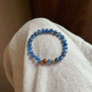 Natural blue kyanite luck bracelet with a single gold accent for 2026 Feng Shui balance